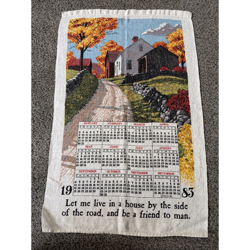Vintage 1983 Cotton Calendar Kitchen Tea Towel Fall Farm With Quote